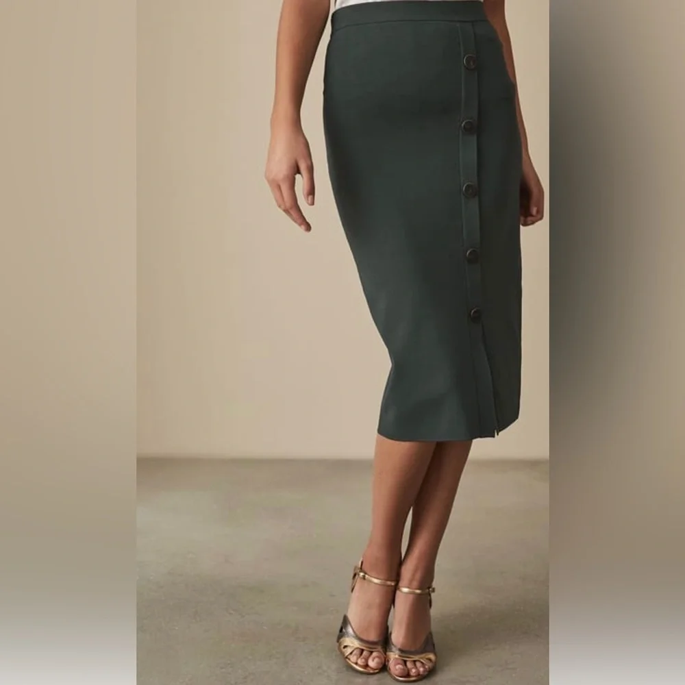 REISS Hatty Button Front Skirt Green Size M NWT